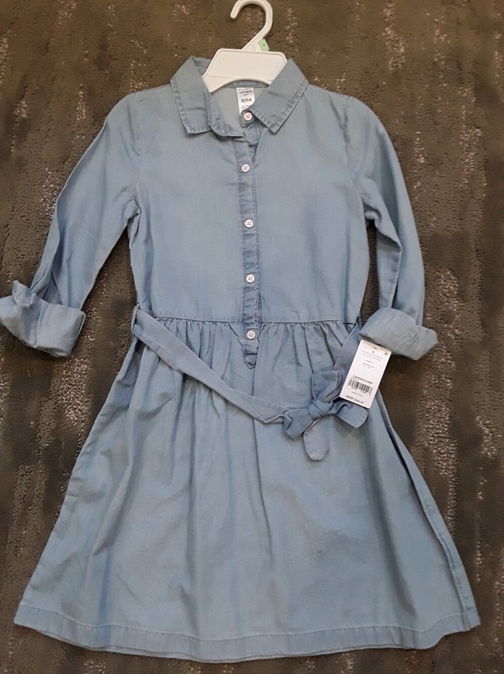 Carters Size 8 Blue Chambray (Soft Denim) Shirt Dress with Waist tie